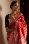 Shop Priyanka Raajiv Red Silk Brocade Banarasi Thread Saree Online at Aza Fashions Shop_Priyanka Raajiv_Red Silk Brocade Banarasi Thread Saree _Online_at_Aza_Fashions