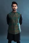 Buy_Taroob_Green Pashmina/wool Embroidered Zari Work Wool Bundi _Online_at_Aza_Fashions
