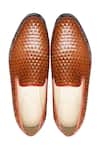 Shop_Dmodot_Brown Leather Woven Loafers _at_Aza_Fashions