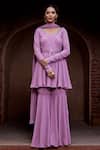 Shop_Tarini Vij_Purple Georgette Mirror , Resham Round Vamika Kurta Sharara Set _at_Aza_Fashions