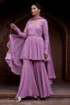 Buy_Tarini Vij_Purple Georgette Mirror , Resham Round Vamika Kurta Sharara Set _at_Aza_Fashions