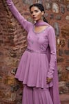 Tarini Vij_Purple Georgette Mirror , Resham Round Vamika Kurta Sharara Set _Online_at_Aza_Fashions