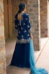 Shop_Tarini Vij_Blue Velvet Hand Embroidered Floral V Neck Bani Sharara Set _at_Aza_Fashions