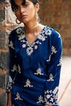 Shop_Tarini Vij_Blue Velvet Hand Embroidered Floral V Neck Bani Sharara Set _Online_at_Aza_Fashions