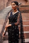 Tarini Vij_Black Net, Satin Bead Work, Cutdana Work, Shanaya Pre-draped Saree With Blouse_Online_at_Aza_Fashions