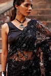 Tarini Vij_Black Net, Satin Bead Work, Cutdana Work, Shanaya Pre-draped Saree With Blouse_at_Aza_Fashions
