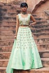 Buy_Tarini Vij_Green Net, Bhagalpuri Silk Mirror , Resham Jewel Tahira Lehenga Set _at_Aza_Fashions