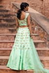 Shop_Tarini Vij_Green Net, Bhagalpuri Silk Mirror , Resham Jewel Tahira Lehenga Set _at_Aza_Fashions