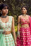 Shop_Tarini Vij_Pink Bhagalpuri Silk Hand Embroidered Resham Work Sweetheart Tara Lehenga Set _Online_at_Aza_Fashions