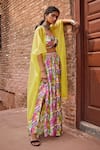 Buy_Tarini Vij_Multi Color Dobby Textured Organza Printed Kimaya Jacket Lehenga Set _Online_at_Aza_Fashions