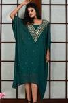 Buy_Seams Pret And Couture_Green Georgette And Shantoon Mirror & Sequin V Neck Embroidered Kaftan Dress _at_Aza_Fashions