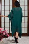 Shop_Seams Pret And Couture_Green Georgette And Shantoon Mirror & Sequin V Neck Embroidered Kaftan Dress _at_Aza_Fashions