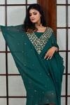 Seams Pret And Couture_Green Georgette And Shantoon Mirror & Sequin V Neck Embroidered Kaftan Dress _Online_at_Aza_Fashions