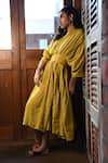 Vaani Beswal_White Handwoven Zari Cotton Plain Round Neck Tarai Dress _Online_at_Aza_Fashions