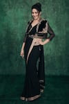 Buy_Tarun Tahiliani_Black Georgette Round Embroidered Saree With Blouse _at_Aza_Fashions