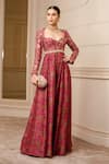 Tarun Tahiliani_Fuchsia Silk Dupion Thread Work, Floral Pattern Sweetheart Chintz Print Jumpsuit_Online_at_Aza_Fashions