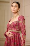 Shop_Tarun Tahiliani_Fuchsia Silk Dupion Thread Work, Floral Pattern Sweetheart Chintz Print Jumpsuit_Online_at_Aza_Fashions