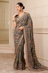 Tarun Tahiliani_Multi Color Blouse Foil Jersey, Saree Georgette Floral Pattern V With Printed_Online_at_Aza_Fashions