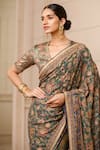 Buy_Tarun Tahiliani_Multi Color Blouse Foil Jersey, Saree Georgette Floral Pattern V With Printed_Online_at_Aza_Fashions