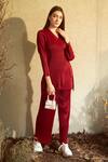 Tasuvure_Red Pleated Plain V Neck Whitney Wrap Top And Pant Set _Online_at_Aza_Fashions