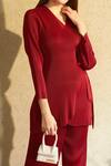 Buy_Tasuvure_Red Pleated Plain V Neck Whitney Wrap Top And Pant Set _Online_at_Aza_Fashions