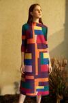 Tasuvure_Multi Color Pleated Bryce Block Print Dress_Online_at_Aza_Fashions