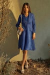 Buy_Tasuvure_Blue Pleated Fabric Collared Neck Zouave Bolero Jacket Dress _at_Aza_Fashions