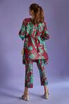 Shop_Tasuvure_Maroon Pleated Fabric Floral Print Round Olivia Tunic And Flared Pant Set _at_Aza_Fashions