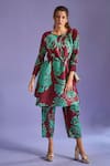 Buy_Tasuvure_Maroon Pleated Fabric Floral Print Round Olivia Tunic And Flared Pant Set _at_Aza_Fashions