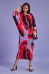 Buy_Tasuvure_Purple Pleated Fabric Abstract Print Round Wesley Dress_at_Aza_Fashions