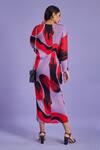 Shop_Tasuvure_Purple Pleated Fabric Abstract Print Round Wesley Dress_at_Aza_Fashions