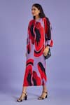 Tasuvure_Purple Pleated Fabric Abstract Print Round Wesley Dress_Online_at_Aza_Fashions