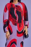 Shop_Tasuvure_Purple Pleated Fabric Abstract Print Round Wesley Dress_Online_at_Aza_Fashions