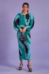 Buy_Tasuvure_Green Pleated Fabric Abstract Print Round Wesley Dress _at_Aza_Fashions