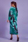 Shop_Tasuvure_Green Pleated Fabric Abstract Print Round Wesley Dress _at_Aza_Fashions
