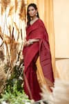 Buy_Tasuvure Indes_Maroon Rich Pleated Fabric Saree Gown _at_Aza_Fashions