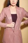 Torqadorn_Pink Georgette Sequins Lapel Collar Work Blazer _Online_at_Aza_Fashions