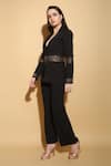 Buy_Torqadorn_Black Crepe Cutdana Work Lapel Collar Sheer Panel Blazer _at_Aza_Fashions