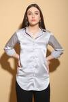 Buy_TORQADORN_Silver Satin Straight Collar Shirt _at_Aza_Fashions