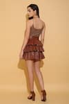 TORQADORN_Brown Faux Leather Tiered Pleated Skirt _Online_at_Aza_Fashions