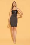 Buy_TORQADORN_Black Faux Leather Square Neck Bodycon Strappy Dress _at_Aza_Fashions