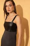 Buy_TORQADORN_Black Faux Leather Square Neck Bodycon Strappy Dress _Online_at_Aza_Fashions