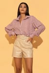 Shop_Torqadorn_Purple Cotton Floral, Schiffli Shirt Collar  _at_Aza_Fashions