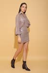 Buy_TORQADORN_Grey Embroidery Shirt Collar And Skirt Set _Online_at_Aza_Fashions