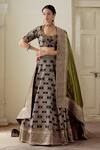 Buy_Mimamsaa_Black Woven Floral Scoop Neck Tayna Satin Silk Brocade Lehenga Set _at_Aza_Fashions