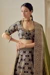 Mimamsaa_Black Woven Floral Scoop Neck Tayna Satin Silk Brocade Lehenga Set _Online_at_Aza_Fashions