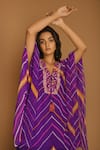 k-anshika_Purple Georgette V Neck Printed Kaftan And Palazzo Set _Online_at_Aza_Fashions