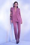 Tabeer India Purple Snake Embroidery Wide Notched Lapel Embellished Sleeved Blazer And Pant Set Online at Aza Fashions Tabeer India_Purple Snake Embroidery Wide Notched Lapel Embellished Sleeved Blazer And Pant Set _Online_at_Aza_Fashions