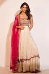 Buy_TABEER INDIA_Off White Dupatta Net Embroidery Mirror And Thread Square Neck Work Anarkali With _at_Aza_Fashions