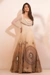 Buy_TABEER INDIA_Off White Georgette Embroidery Mirror Sweetheart Neck Embellished Gown _at_Aza_Fashions